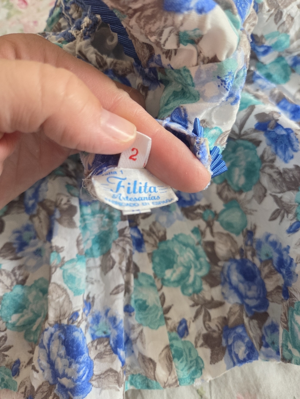 Handmade In Spain Smocked Blue Rose Floral Cotton Girls Dress Filita Artesania 2 - Picture 8 of 9